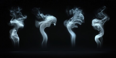 Fototapeta premium Abstract Smoke Patterns on Black Background, White Smoke Collection on Black Background