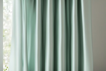 Obraz premium Serene seafoam green silk curtain with a calming sheen for nature inspired items, AI Generated