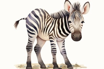 Fototapeta premium illustration watercolor cute baby zebra
