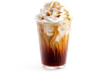 Chilled Iced Coffee with Whipped Cream isolated on white background