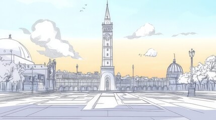 Obraz premium architecture illustration vector travel outline tower