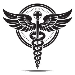 Caduceus health vector silhouette black vector art illustration design.