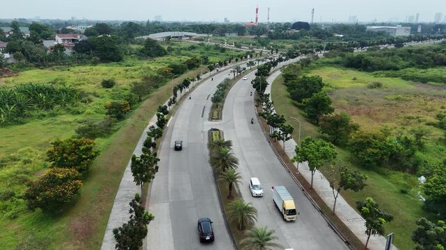 Aerial view of Bintaro, South Tangerang, aerial drone view of Bintaro streets.