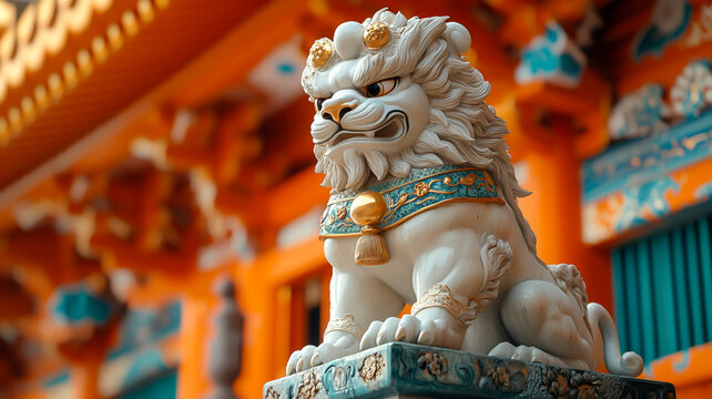 金色のシーサー像 - 沖縄の守護獣/Golden Shisa Statue - Okinawan Guardian Lion generative AI