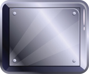 Shiny square metal plate with rivets in corners is reflecting light beams