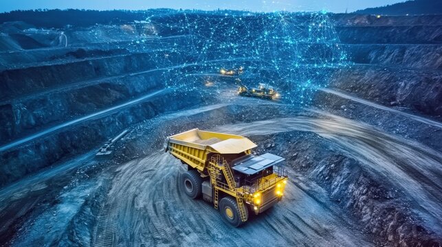 Mining Equipment Operating in a Quarry with a Digital Overlay