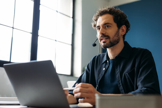 Handsome call center worker