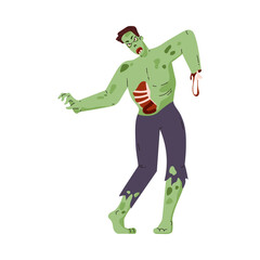 Vector illustration with a zombie without an arm and a wound on the ribs
