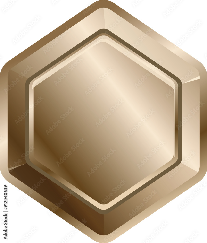 Poster sleek and modern gold hexagon button with a metallic frame, providing an elegant and attention grabb