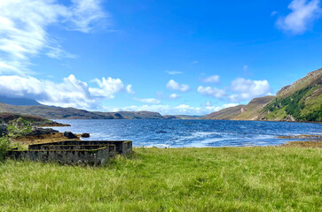 A windy Scottish Loch on a blue sky day in the highlands
