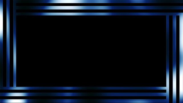 Abstract image featuring a metallic blue frame with parallel lines on a black background. Ideal for tech, modern, and sleek designs. High quality 4k footage