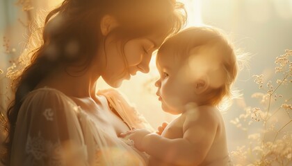 Highlight the serene connection between mother and unborn child in a softly lit environment