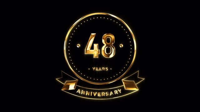 48th Anniversary Celebration. Happy 48 Years Anniversary Animation in Gold Color on the Transparent Background, Alpha Channel. Great for greetings, celebrations, events, and gifts.