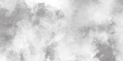 Abstract white and gray isolated cloud cumulus clouds. Gray aquarelle painted realistic fog or mist smoky textured canvas design. White and ash messy wall stucco texture background.