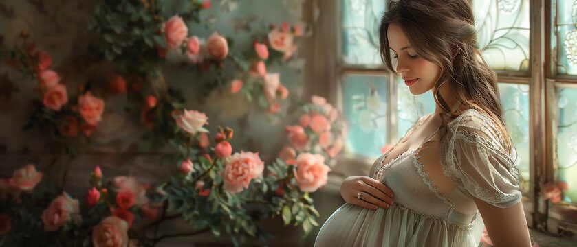 Celebrate the serenity and grace of pregnancy with an elegantly dressed expectant mother