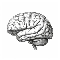 Fototapeta premium Human health medical. Anatomical human brain - sketch isolated on white background. Hand drawn sketch in vintage engraving style. Brain Vector illustration