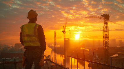 Fototapeta premium a construction foreman in a beautiful scene.generative ai
