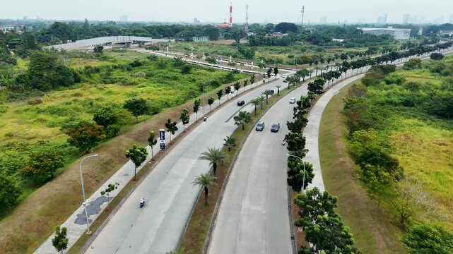 Aerial view of Bintaro, South Tangerang, aerial drone view of Bintaro streets.