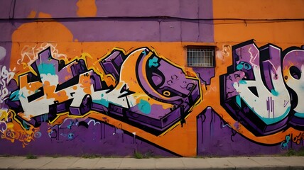 orange and purple abstract graffiti street art background. generative ai