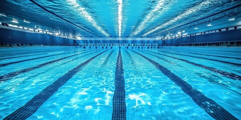Indoor Swimming Pool with Blue Tiled Bottom and Crystal Clear Water