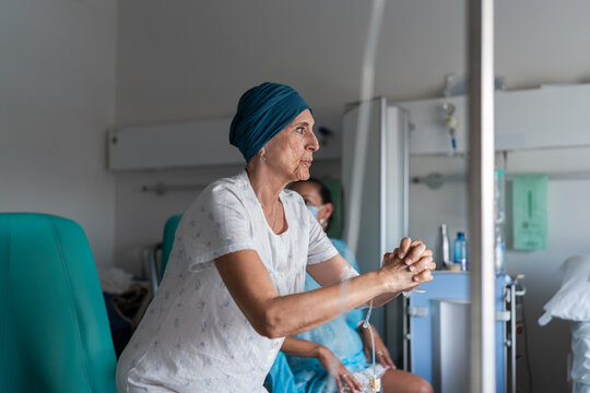 Cancer patient doing some exercise in hospital ward