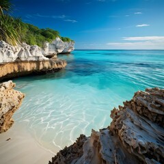 Obraz premium Sunny beach with turquoise sea and