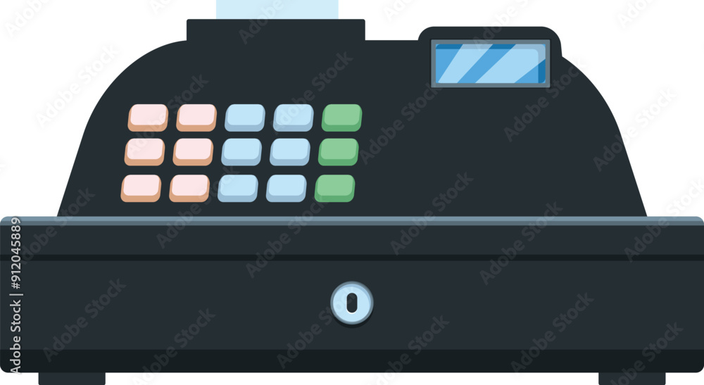 Poster black cash register standing on countertop, ready for processing transactions in store