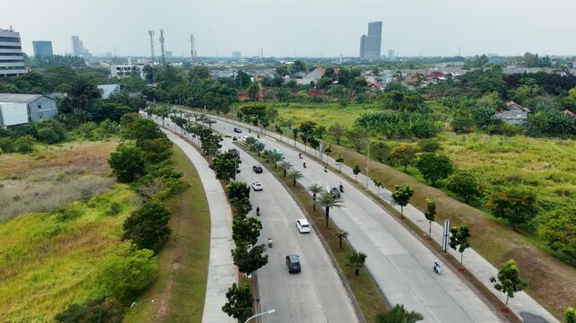 Aerial view of Bintaro, South Tangerang, aerial drone view of Bintaro streets.