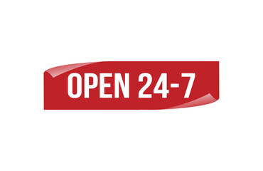 Red banner open 24-7 isolated on white background.