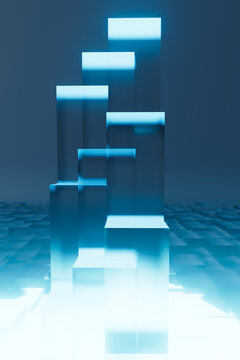 Abstract Blue Glass Blocks in Futuristic Setting