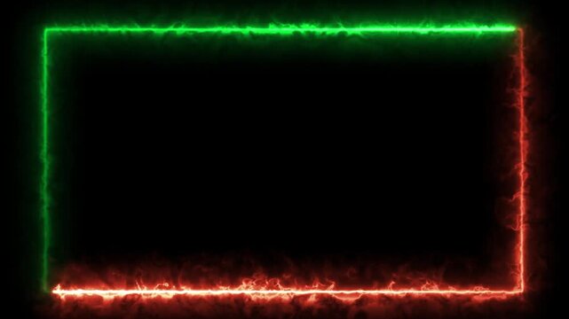 Bright neon fire red and green effect rectangle frame Loop background. Animation of glowing neon rectangles abstract background - seamless loop