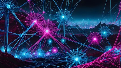 Obraz premium A colorful, abstract image of many small lights and strings