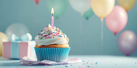 birthday party balloons, colourful balloons background and birthday cake with candles	