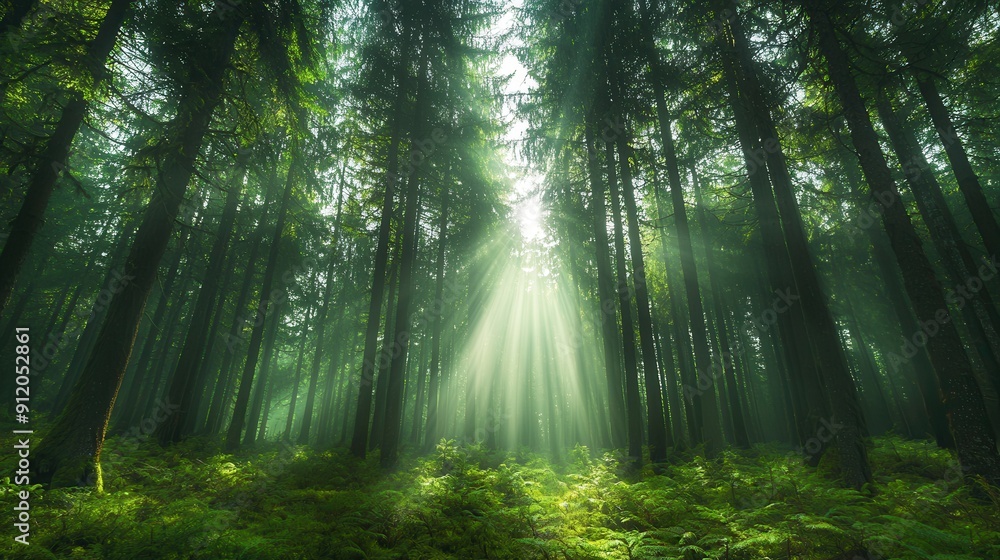 Wall mural Sunbeams Through Forest Canopy.