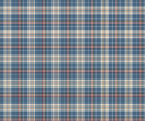 Plaid fabric pattern, blue, yellow, brown, seamless for textiles and designing clothing, skirts, pants, aprons, tablecloths, blankets or decorative fabrics. Vector illustration.