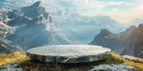 round stone podium in the mountains