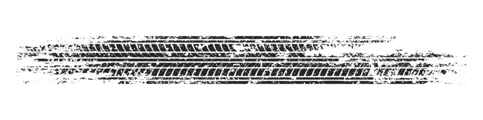 Grunge tire track, wheel braking marks. Truck, car or motorcycle tread pattern silhouette. Auto race, motorsport, speed racing design element. Vector illustration © 32 pixels
