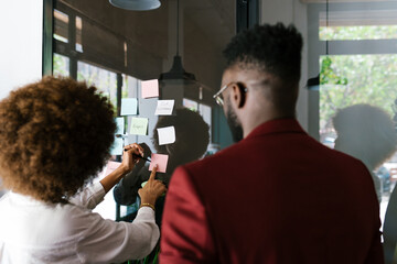 Team Brainstorming on Glass Wall