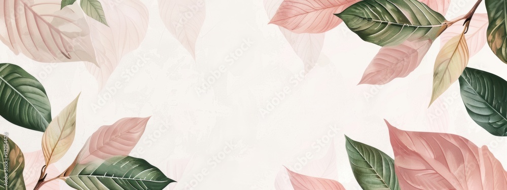 Poster Web page border with leaves for transition to next section. Graphic design. Vector graphics.