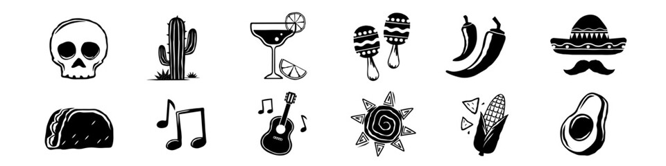 Mexico icon woodcut. Mexican elements cordel.