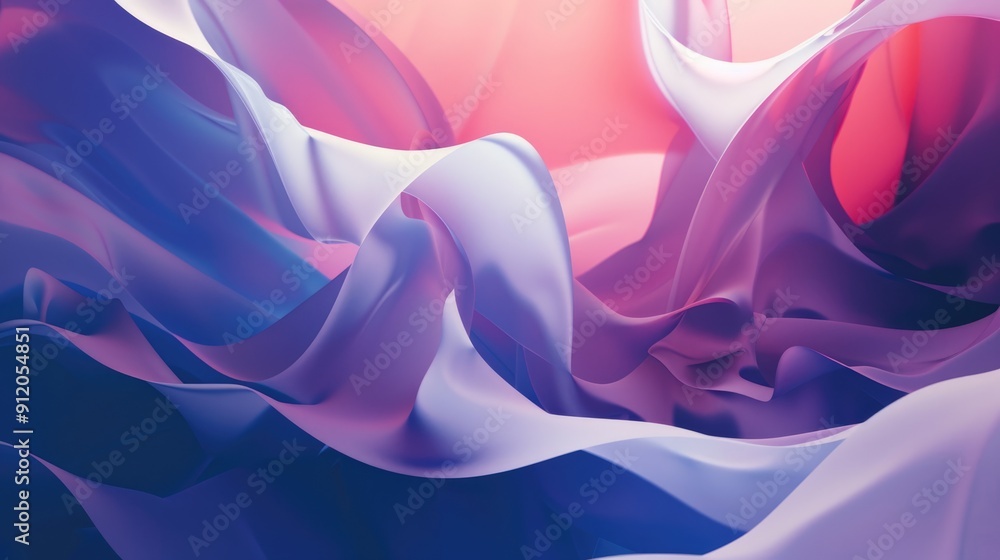 Poster delicate layers of fabric undulate gently, illuminated by soothing pink and purple hues, creating a 