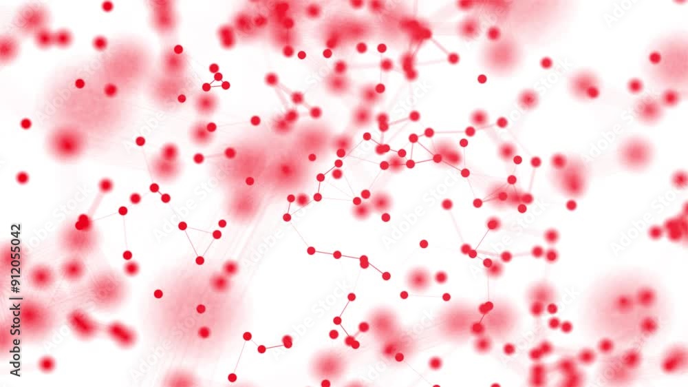Poster abstract plexus technology background with glowing red connecting lines and dots or nodes on white b