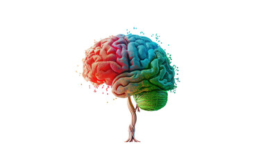 3d render of colorful brain with tree roots, creativity, idea , thinking , creative mind