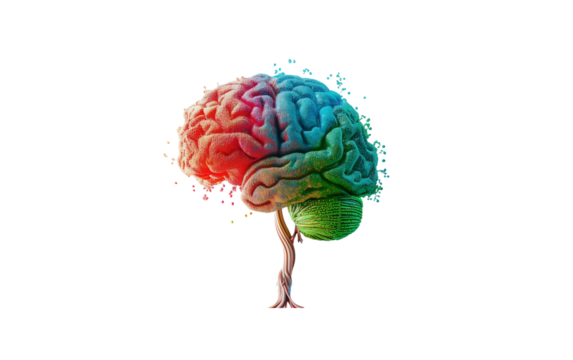 3d render of colorful brain with tree roots, creativity, idea , thinking , creative mind