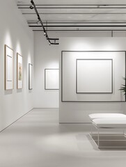 Fototapeta premium Modern gallery with minimalist white walls and frames..