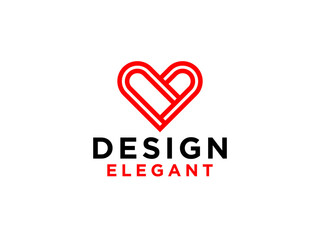 Abstract Heart Logo. Red Decorative Hand Drawn Heart Calligraphy Style isolated on White Background.