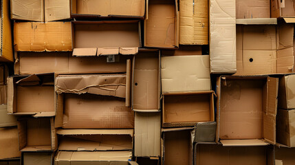 Engaging overhead shot of recycled cardboard boxes arranged neatly, signifying the eco zero waste concept. Copy space for versatile uses, fostering an environment friendly mindset. Generative AI