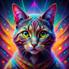 A captivating digital illustration of a vibrant and colorful cat