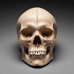 Obraz premium Front view of natural human skull on isolated black background