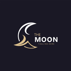 Moon elegant crescent and star logo design line in simple style outline background template